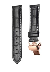 Black Calf Leather Watch Strap White Stitch Rose Gold Buckle For Ball Engineer II NM2082C-LJ-SL