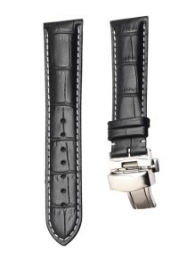 Black Calf Leather Watch Strap White Stitch Silver Buckle For Ball Engineer II NM2082C-LJ-SL