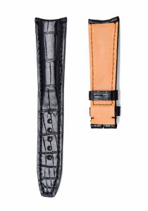 Curved Lug Black Glossy Alligator Leather Watch Strap For Baume & Mercier Clifton Ref MOA10053 MOA10055 MOA10058