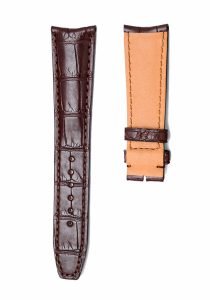 Curved Lug Brown Glossy Alligator Leather Watch Strap For Baume & Mercier Clifton Ref MOA10053 MOA10055 MOA10058