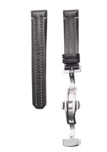 Carl F. Bucherer Patravi 00.10625.13.33.01 Calf Leather Watch Strap Black Beige Stitching With Silver Deployant Clasp