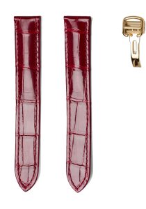 Burgundy Glossy Alligator Leather Watch Strap With Gold Buckle For Cartier Clé de Cartier WSCL0016 WJCL0014 WJCL0031