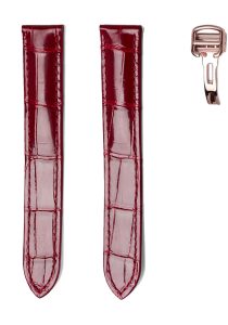 Burgundy Glossy Alligator Leather Watch Strap With Rose Gold Buckle For Cartier Clé de Cartier WSCL0016 WJCL0014 WJCL0031