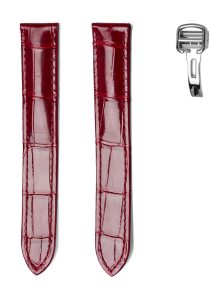Burgundy Glossy Alligator Leather Watch Strap With Silver Buckle For Cartier Clé de Cartier WSCL0016 WJCL0014 WJCL0031