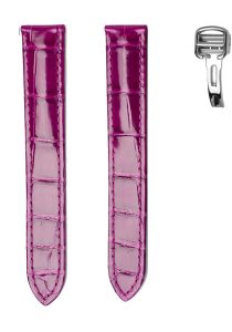 Rose Red Glossy Alligator Leather Watch Strap With Silver Buckle For Cartier Clé de Cartier WSCL0016 WJCL0014 WJCL0031