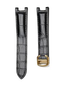 Black Alligator Leather Watch Strap Front View With Gold Buckle For Cartier Pasha WSPA0013 WJPA0012