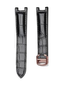 Black Alligator Leather Watch Strap Front View With Rose Gold Buckle For Cartier Pasha WSPA0013 WJPA0012