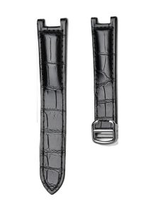 Black Alligator Leather Watch Strap Front View With Silver Buckle For Cartier Pasha WSPA0013 WJPA0012