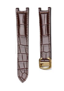Brown Alligator Leather Watch Strap Front View With Gold Buckle For Cartier Pasha WSPA0013 WJPA0012