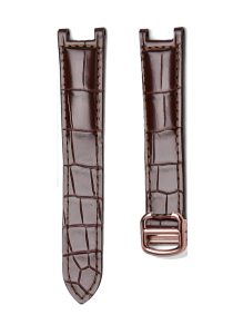 Brown Alligator Leather Watch Strap Front View With Rose Gold Buckle For Cartier Pasha WSPA0013 WJPA0012