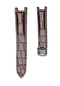 Brown Alligator Leather Watch Strap Front View With Silver Buckle For Cartier Pasha WSPA0013 WJPA0012