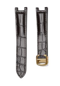 Dark Brown Alligator Leather Watch Strap Front View With Gold Buckle For Cartier Pasha WSPA0013 WJPA0012