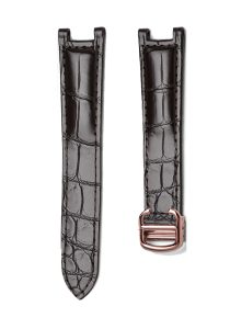 Dark Brown Alligator Leather Watch Strap Front View With Rose Gold Buckle For Cartier Pasha WSPA0013 WJPA0012