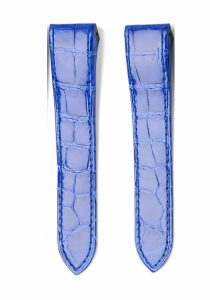 Blue Alligator Leather Watch Strap Front View For Cartier Santos 100 W20106X8 W20073X8