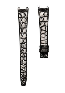 Round Grain Alligator Leather Watch Strap Black For Christian Dior Bagheera 46-153