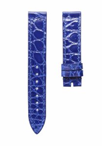 Glossy blue round grain alligator leather watch strap for Franck Muller Long Island 952 QZ D