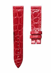 Glossy bright red round grain alligator leather watch strap for Franck Muller Long Island 952 QZ D