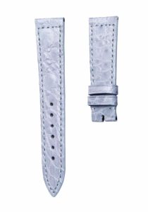 Glossy light blue round grain alligator leather watch strap for Franck Muller Long Island 952 QZ D