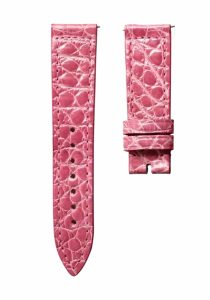 Glossy rose pink round grain alligator leather watch strap for Franck Muller Long Island 952 QZ D
