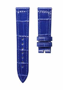 Glossy sapphire blue cane grain alligator leather watch strap for Franck Muller Long Island 952 QZ D