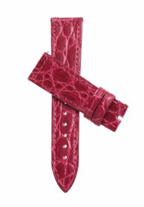 Glossy rose red round grain alligator leather watch strap for Franck Muller Long Island 952 QZ D