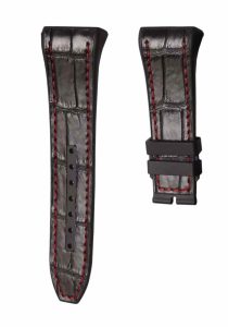 Black cane grain american alligator leather watch strap with red stitch black rubber base for Franck Muller Men's Collection V45 SC DT YACHTIN