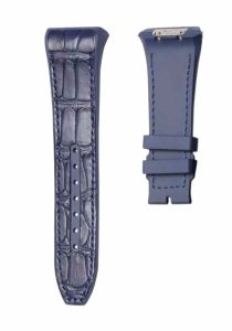 Blue cane grain american alligator leather watch strap with blue rubber base for Franck Muller Men's Collection V45 SC DT YACHTIN