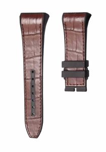 Brown‑red cane grain american alligator leather watch strap with brown stitch black rubber base for Franck Muller Men's Collection V45 SC DT YACHTIN
