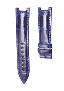 Glossy Blue Cane-Grain Alligator Leather Watch Strap For Franck Muller Ronde 3900 QZ R D2