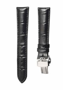 Black cane grain calf leather watch strap silver buckle for Glashutte Original Senator 1‑39‑59‑01‑02‑04