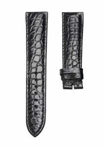 Black round grain alligator leather watch strap for Glashutte Original Senator 1‑39‑59‑01‑02‑04