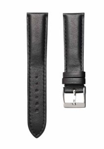 Black flat calf leather watch strap with white base and silver buckle for Gucci G‑TIMELESS YA126319