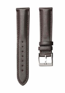 Dark brown flat calf leather watch strap with white base and silver buckle for Gucci G‑TIMELESS YA126319