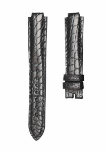 Black round grain alligator leather watch strap without buckle for Gucci HORSEBIT YA140507