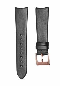 Black flat thin calf leather watch strap with rose gold pin buckle for Hamilton American Classic H38755731