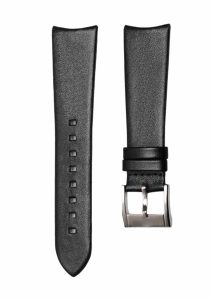 Black flat thin calf leather watch strap with silver pin buckle for Hamilton American Classic H38755731