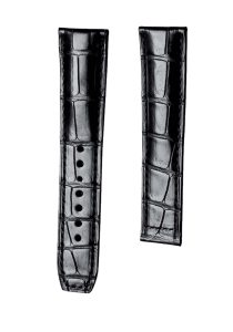 Black Alligator Leather Watch Strap Front View For Maurice Lacroix Masterpiece MP6347 MP6607 105mm+90mm
