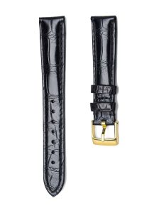Black Alligator Leather Watch Strap Gold Buckle Front View For Omega De Ville 424.10.40.20.03.001 424.13.33.20.52.002