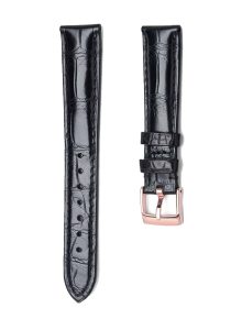 Black Alligator Leather Watch Strap Rose Gold Buckle Front View For Omega De Ville 424.10.40.20.03.001 424.13.33.20.52.002