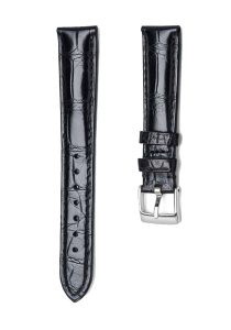Black Alligator Leather Watch Strap Silver Buckle Front View For Omega De Ville 424.10.40.20.03.001 424.13.33.20.52.002