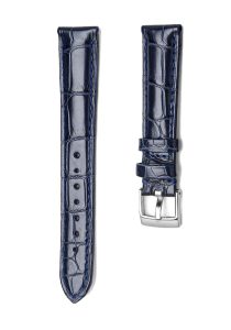 Blue Alligator Leather Watch Strap Silver Buckle Front View For Omega De Ville 424.10.40.20.03.001 424.13.33.20.52.002
