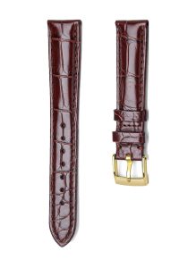 Brown Alligator Leather Watch Strap Gold Buckle Front View For Omega De Ville 424.10.40.20.03.001 424.13.33.20.52.002