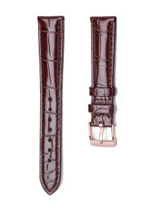 Brown Alligator Leather Watch Strap Rose Gold Buckle Front View For Omega De Ville 424.10.40.20.03.001 424.13.33.20.52.002