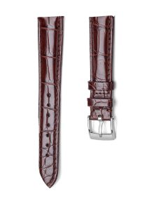 Brown Alligator Leather Watch Strap Silver Buckle Front View For Omega De Ville 424.10.40.20.03.001 424.13.33.20.52.002