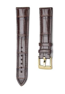 Dark Brown Alligator Leather Watch Strap Gold Buckle Front View For Omega De Ville 424.10.40.20.03.001 424.13.33.20.52.002