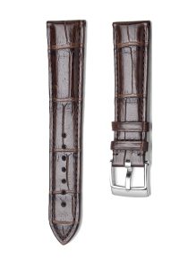 Dark Brown Alligator Leather Watch Strap Silver Buckle Front View For Omega De Ville 424.10.40.20.03.001 424.13.33.20.52.002