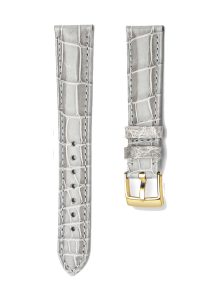 Gray Alligator Leather Watch Strap Gold Buckle Front View For Omega De Ville 424.10.40.20.03.001 424.13.33.20.52.002