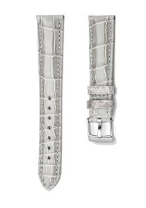 Gray Alligator Leather Watch Strap Silver Buckle Front View For Omega De Ville 424.10.40.20.03.001 424.13.33.20.52.002