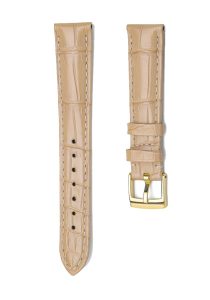 Khaki Alligator Leather Watch Strap Gold Buckle Front View For Omega De Ville 424.10.40.20.03.001 424.13.33.20.52.002
