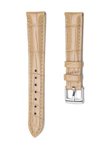 Khaki Alligator Leather Watch Strap Silver Buckle Front View For Omega De Ville 424.10.40.20.03.001 424.13.33.20.52.002